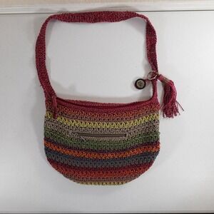 The Sak Crochet Hobo Boho Shoulder Bag Gypsy Stripe Cambria Purse Charm Tote